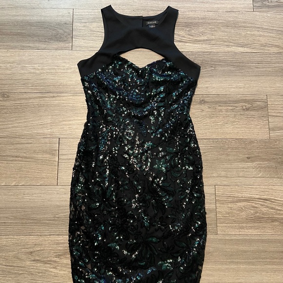 Cache black and green sequin mini dress - Picture 1 of 9